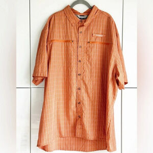 Field & Stream Fishing Shirt Mens Size XXL Orange Plaid Short Sleeve Zipper